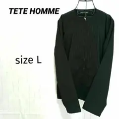 TETE HOMME メンズ ノーカラージャケット ジップアップ ブラック L