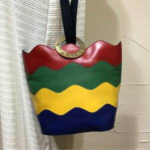 激レア 外観美品 VINTAGE OLD CELINE バケツ型 ワンショルダーバッグ サークルロゴ金具 波模様 ボーダー ヴィンテージバッグ 肩掛け