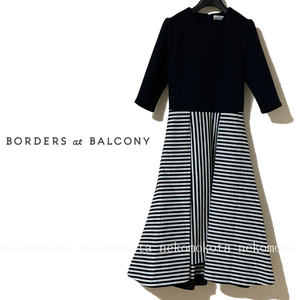 2020 ボーダーズアットバルコニー 切り替え タック ワンピース 36 ネイビー ドレス BORDERS at BALCONY