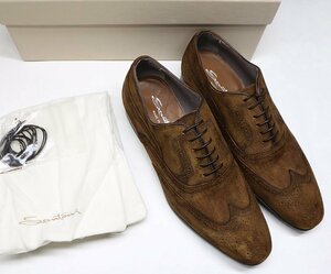 颯爽としたドレカジスタイルに！【 Santoni / サントーニ (伊 】色気ある洒落男の美麗スエードウィングチップ / ヴィンテージ茶の革靴 5.5