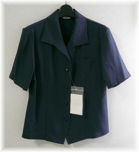 ■新品■OL制服☆事務服☆半袖ブラウス☆紺色★2枚■7号■ストライプ柄★オフィスブラウス☆ユニフォーム☆ワークシャツ