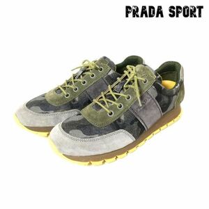 美品 PRADA SPORT プラダスポーツ 38.5 約25.5㎝ カモフラ柄 メッシュ スエード レースアップ ローカット スニーカー マルチカラー