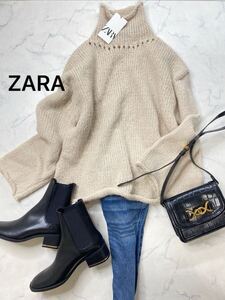 ZARA ザラ★タグ付き未使用★大人可愛い★ふんわり ロールアップデザイン タートル ゆるニット セーター ハイネック★エクリュLサイズ 0106