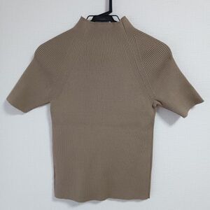 リエンダ rienda ウォッシャブル 半袖ニット F カーキ ハイネック リブ ポリエステル レーヨン 美品 HN HALFSLV knit TOPS