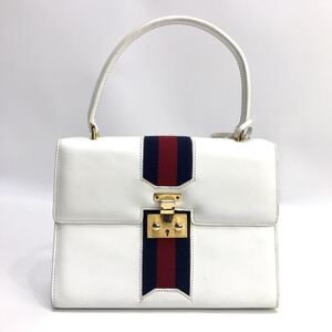 GUCCIグッチホワイトレザーハンドバッグ鏡付き