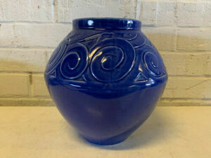 ヴィンテージ アンティーク アールデコ 調聖 クレメント フランスブルー釉フランスアート陶器花瓶