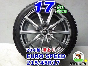 【中古】EURO SPEED/17x7J+48/100/5H/グッドイヤー(アイスナビ6)20年製溝あり/215/45R17/17インチ スタッドレスタイヤホイール4本セット