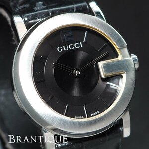 GUCCI グッチ Ref.101L QZ SS 革 Gマットベゼル SWISS MADE ブラック色ダイアル レディース 腕時計 箱「23766」