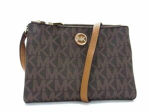 1円 ■美品■ MICHAEL KORS マイケルコース MK柄 PVC×レザー ショルダーバッグ 斜め掛けかばん レディース ブラウン系 FD7550