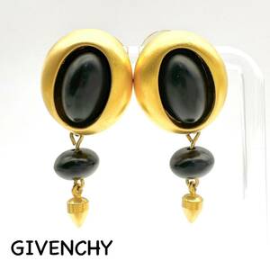 GIVENCHY｜ジバンシィ ピアス【アクティ】オーバル マットゴールドカラー ブラックストーン ヴィンテージ ジバンシー ブランド a630et