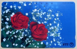 テレカ・使用済み・105度数　紅バラ(赤い薔薇)、NTT発行、標準仕様品　穴:2孔　裏面・小汚れ、良品　経年不明品 　花好きの方へ　送料63円