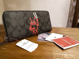 未使用品 COACH/コーチ キースへリングコラボ ロボット シグネチャー モノグラム 長財布