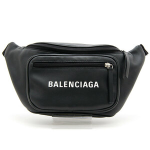 中古良品 バレンシアガ ボディバッグ EVERYDAY エブリデイ ロゴ ベルトパック 531933 DLQ8N 1060 ブラック BALENCIAGA イタリア製 レザー