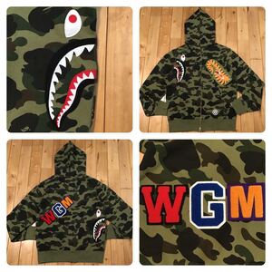 1st camo green シャーク パーカー Lサイズ shark full zip hoodie a bathing ape BAPE エイプ ベイプ アベイシングエイプ 迷彩 WGM oji5