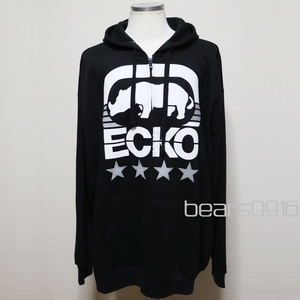 新品アメリカ購入 ecko unltd エコーアンリミテッド ラバープリント ジップアップパーカー 黒×白3XL