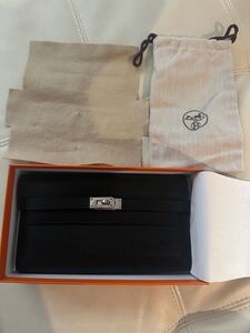 【正規品】HERMES エルメス 長財布 刻印 シルバー金具 ケリーウォレット 黒 財布