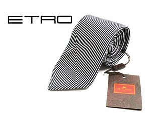 4万新品◆ETRO エトロ◆ジャガード織 縦ストライプ柄 イタリア製シルク100％ネクタイ 黒系×銀白【ETRO】1円