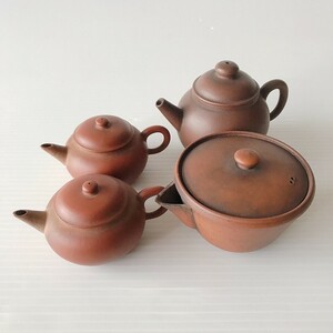 急須 4点 朱泥 茶器 煎茶道具 在銘 お茶 茶道具 煎茶器