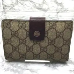 GUCCI グッチ 折り財布  がま口 シグネチャー レザー ブラウン