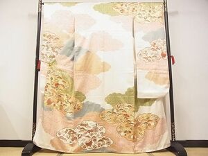 平和屋-こころ店■豪華振袖　駒刺繍　雲取宝尽くし花文　松竹梅　金彩　三越扱い　正絹　逸品　AAAF5380Ata