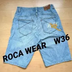 極美品　希少　ROCAWEAR　ハーフワイドデニム　W36　ライトブルー