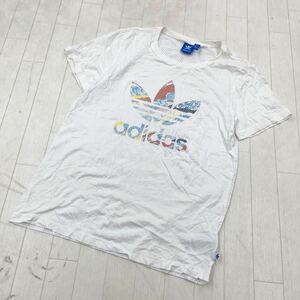 和330★ adidas originals アディダスオリジナルス 半袖 切り替え Tシャツ メッシュ M レディース ホワイト プリント