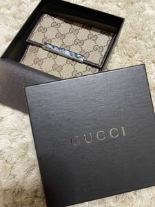 正規品GUCCI ★グッチ 折り財布 ダブルホック GG柄キャンバス プレート ロゴ レザー