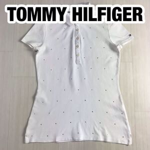 TOMMY HILFIGER トミー ヒルフィガー 半袖ポロシャツ XXS ホワイト スタッズ フラッグ刺繍