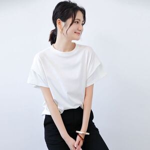 Tシャツ レディース 半袖 ゆったり トップス カジュアル ショルダータック ホワイト