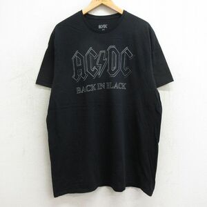 XL/古着 半袖 ロック バンド Tシャツ メンズ AC/DC 大きいサイズ ロング丈 コットン クルーネック 黒 ブラック 24may18 中古