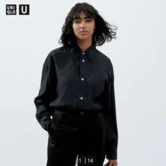 【UNIQLO U】2023AW ドレープシャツ（長袖） ブラックXXL