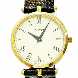 【1円スタート】【箱付き】GUCCI グッチ シェリーライン GP×革ベルト アイボリー文字盤 クオーツ メンズ腕時計 ジャンク 343124