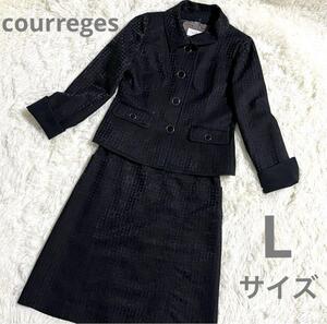 courregesクレージュ 2way スーツ ノーカラー 総柄　ブラック　40