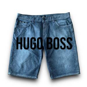 C13 美品 爽やかに着こなす！ 定価4万 XLぐらい 39『ヒューゴボス HUGO BOSS』ストレッチ デニム ハーフパンツ ショートパンツ ブルー