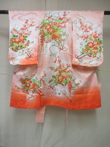 1円 良品 正絹 女児 子供着物 縮緬 七五三 和装 和服 産着 花車 童 童子 高級 袷 身丈98cm 身巾46cm【夢職】★★★