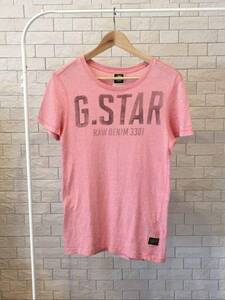 G-STAR RAW 半袖Tシャツ L ロゴ ピンク ジースターロウ