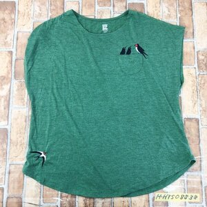 graniph グラニフ レディース ツバメ刺繍 フレンチスリーブ Tシャツ F 杢グリーン 緑