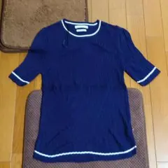 ZARA ザラ ニット半袖Tシャツ ネイビー S