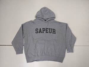 12．サプール SAPEur デカロゴ ビッグシルエット スウェット パーカー プルオーバー wolf base CARGO mensXL グレー 黒ダークグレー系 y906