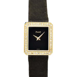 ピアジェ PIAGET プロトコール ダイヤベゼル K18YG/革 ブラック文字盤 レディース腕時計 手巻き 20mm イエローゴールド750 ブランド 女性