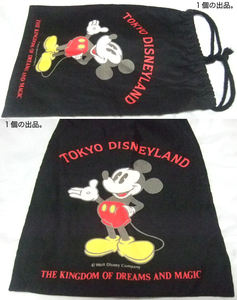 MICKEYの巾着袋(黒,TOKYO DISNEYLAND,横:約20cm x 縦:約40cm)。