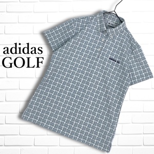 ◆美品 送料無料◆ adidas GOLF アディダス ゴルフ 総柄 ストレッチ 半袖 ポロシャツ トップス ウェア グレー レディース M　1364H