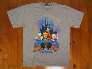 ☆②★微難有・詳細不明☆US古着☆ディズニー　フロリダ 2009【 Disney FLORIDA 2009 】プリント半袖Tシャツ LL位 グレー　灰色