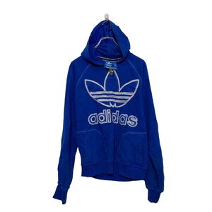 adidas プリント スウェット パーカー アディダス S ブルー ラグラン 古着卸 アメリカ仕入 a606-6738