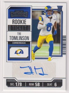 NFL Tre Tomlinson AUTO 2023 PANINI CONTENDERS Autograph FOOTBALL ROOKIE TICKET Signature No. 166 RAMS 直筆 サイン