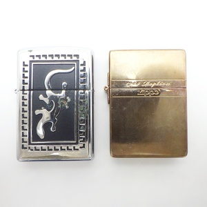 24-H-311　ZIPPO ジッポー　ライター　2点セット　GECKO ゲッコー　ヤモリ　トカゲ　2006 / 1935レプリカ　2014　火花確認済