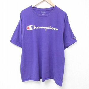 XL/古着 チャンピオン Champion 半袖 ブランド Tシャツ メンズ ビッグロゴ 大きいサイズ クルーネック 紫 パープル 24may08