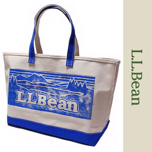 新品 LLBean TOTE BAG エルエルビーン トートバッグ キャンバス ホワイト ブルー 手さげ エコバッグ アメリカ USA アウトドア 35L 正規品