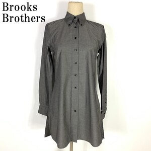 LA2493 ブルックスブラザーズ 長袖シャツチュニック Brooks Brothers ブラウス 丈長 ミニワンピースダークグレー ４