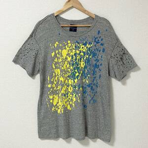 MIHARA YASUHIRO フロッキー ペイント ダメージ クラッシュ Tシャツ グレー 46サイズ ミハラヤスヒロ 半袖 カットソー Tee archive 2080097